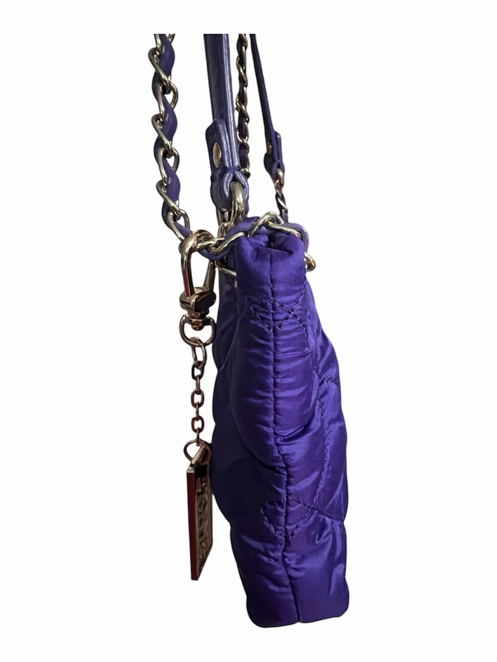 DKNYC Purple Quilted Shoulder Bag with Gold Chain Strap - Picture 6 of 7